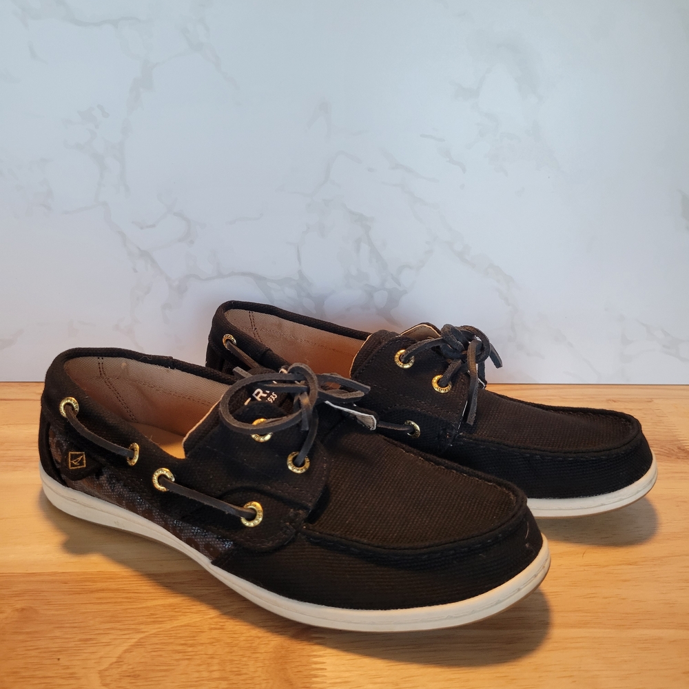 Sperry Topsider Women's Black and Gold Boat Shoes